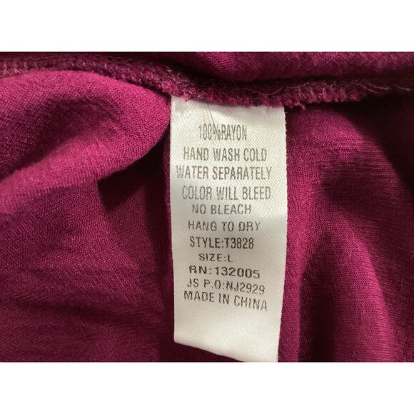 Entro women's boho-style peasant blouse v-neck bell sleeves size L magenta - Picture 6 of 9